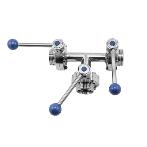 Клапан трёхходовой с 3-мя затворами нержавеющий DN100 M-M-M DIN 11851 AISI 316L/1.4404 (вкладыш EPDM)