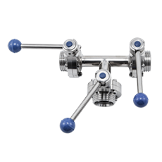 Клапан трёхходовой с 3-мя затворами нержавеющий DN100 M-M-M DIN 11851 AISI 316L/1.4404 (вкладыш EPDM)