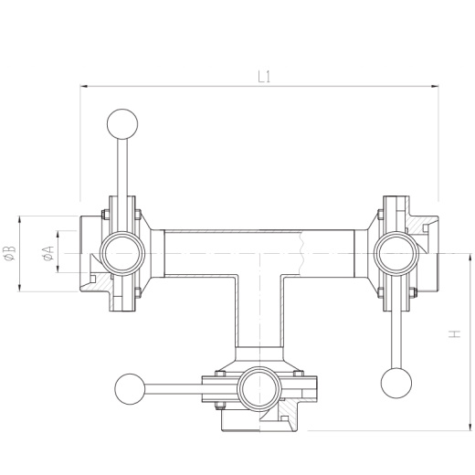 Клапан трёхходовой с 3-мя затворами нержавеющий DN65 M-M-M DIN 11851 AISI 316L/1.4404 (вкладыш SILICON)